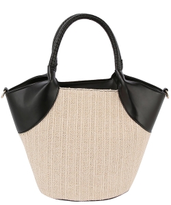 Straw Top Handle Tote Bag LQ333-Z BLACK